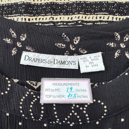 Draper’s & Damon’s Women Shirt Sz M Black Tan Round Neck Short Sleeve Rayon