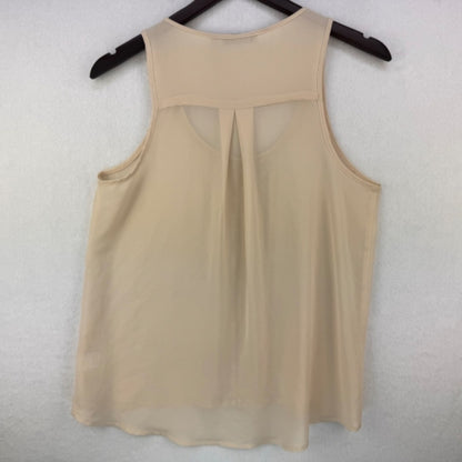 Camiseta sin mangas Chloe K para mujer, talla S, cuello redondo transparente, sin mangas, con lentejuelas color crema y dorado