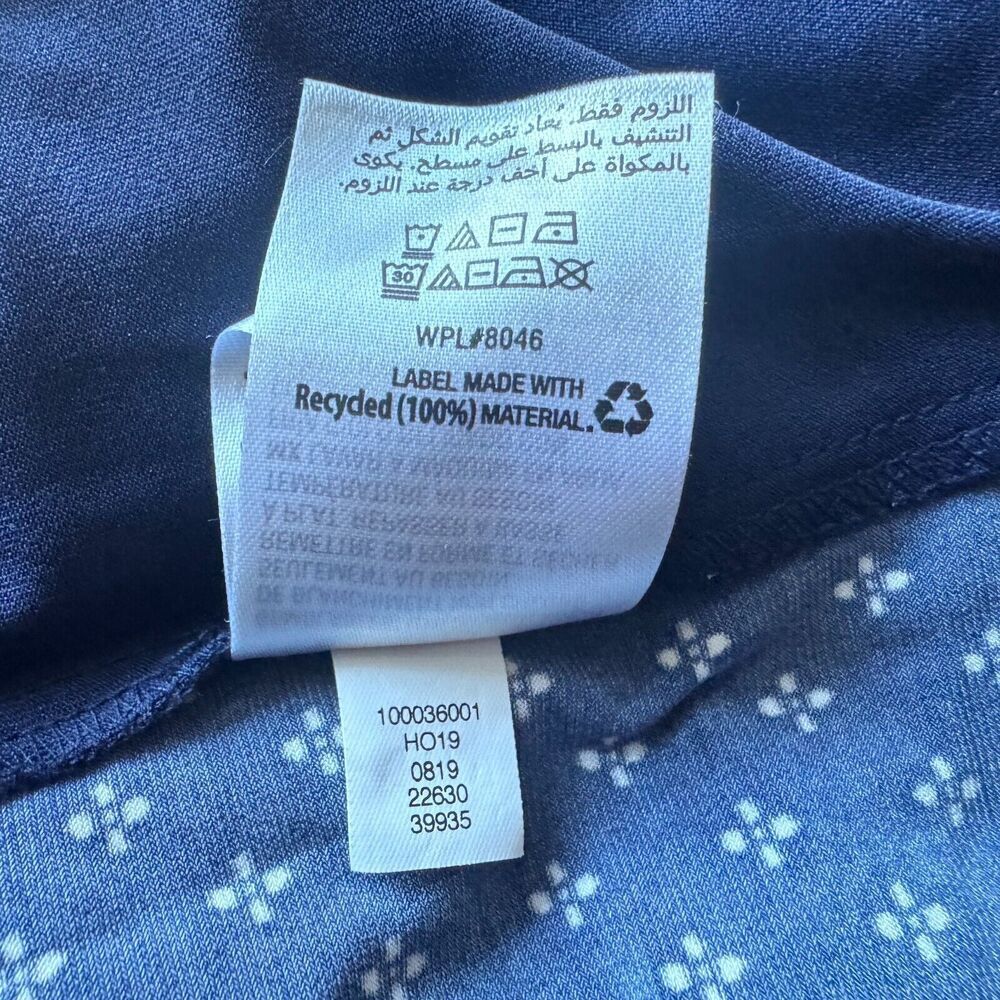 Charter Club Blouse Sz XS Blue White Print Henley Pleat Front 3/4 Flare Sleeve