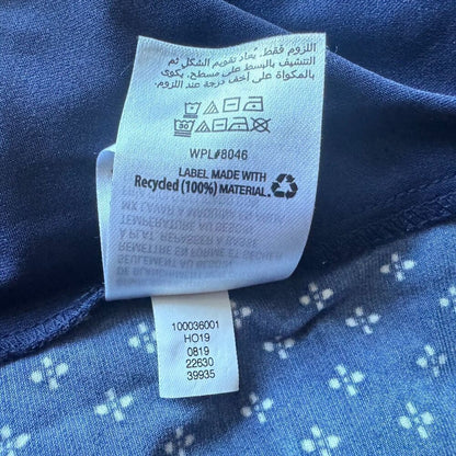 Charter Club Blouse Sz XS Blue White Print Henley Pleat Front 3/4 Flare Sleeve