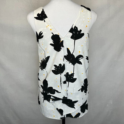 Cooper & Ella Top Sz XS Layered Off White Front Round Neck Floral Back VNeck