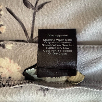 Ann Taylor Blouse Sz S Gray Floral Flutter Elbow Length Sleeve Split Neckline
