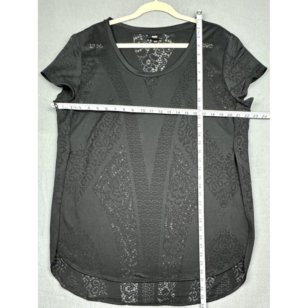 Mossimo Top Sz XXL Black Lace Sheer Stretch Split Sides Short Sleeves
