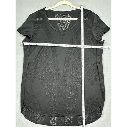 Mossimo Top Sz XXL Black Lace Sheer Stretch Split Sides Short Sleeves