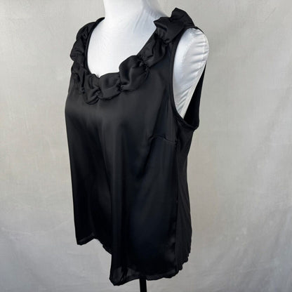 Alfani Women Top Sz 10 Black Neck Ruching Front Satin Stretchy Back Knit