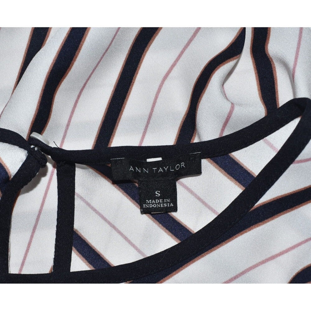 Ann Taylor Short Sleeve White Blouse and Black Stripes Size Small