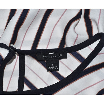 Ann Taylor Short Sleeve White Blouse and Black Stripes Size Small