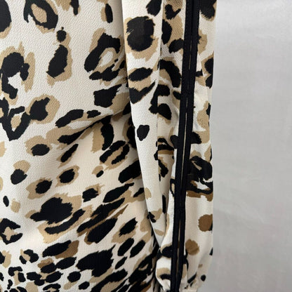 Chico’s Blouse Sz 00 Cheetah Print V Neck Long Split Black Trim Sleeve