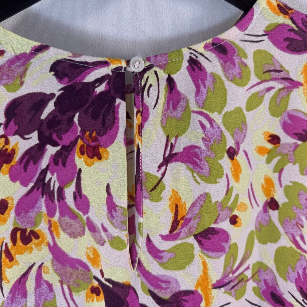 Halogen Nordstrom Blouse Sz S Purple Petal Breeze Floral  Round Neck Cap Sleeves