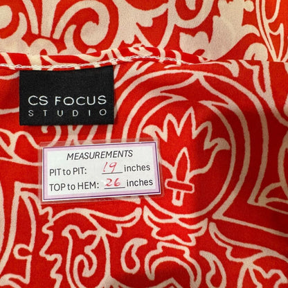 CS Focus Studio Women Blouse Sz S Red White Print Sleeveless