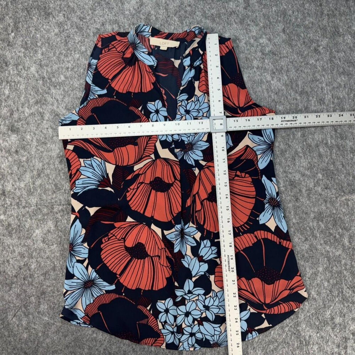 Loft Women Top Sz XS Henley Sleeveless Multicolor Floral Print