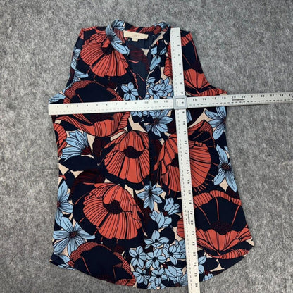Loft Women Top Sz XS Henley Sleeveless Multicolor Floral Print