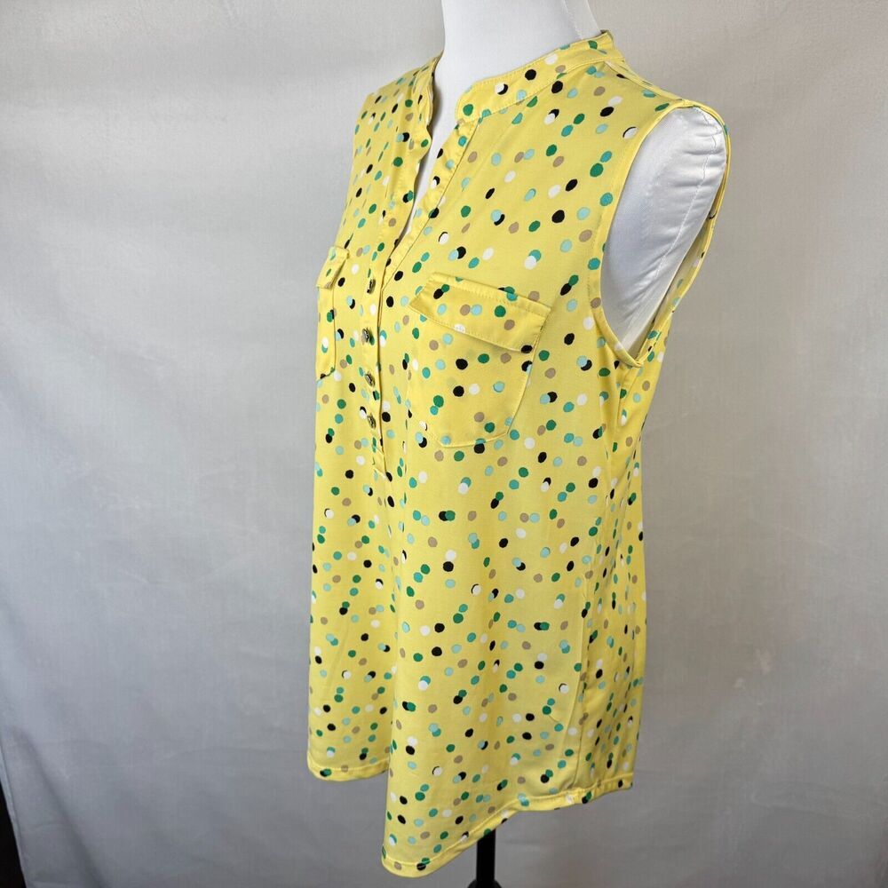 Ava & Grace Women Sz S Yellow Polka Dot Metal Button Henley Sleeveless