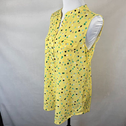 Ava & Grace Women Sz S Yellow Polka Dot Metal Button Henley Sleeveless