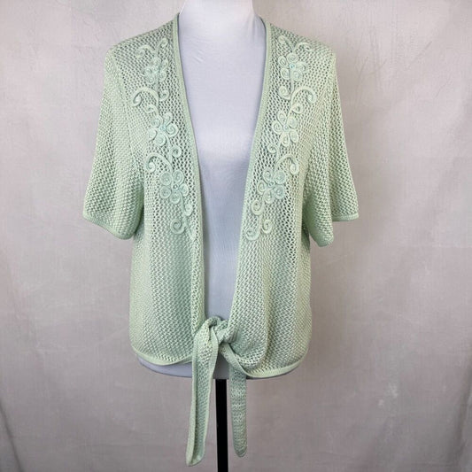 Alfred Dunner Women Sz L Crochet Knit Embroidered Open Cardigan Cotton NWOT
