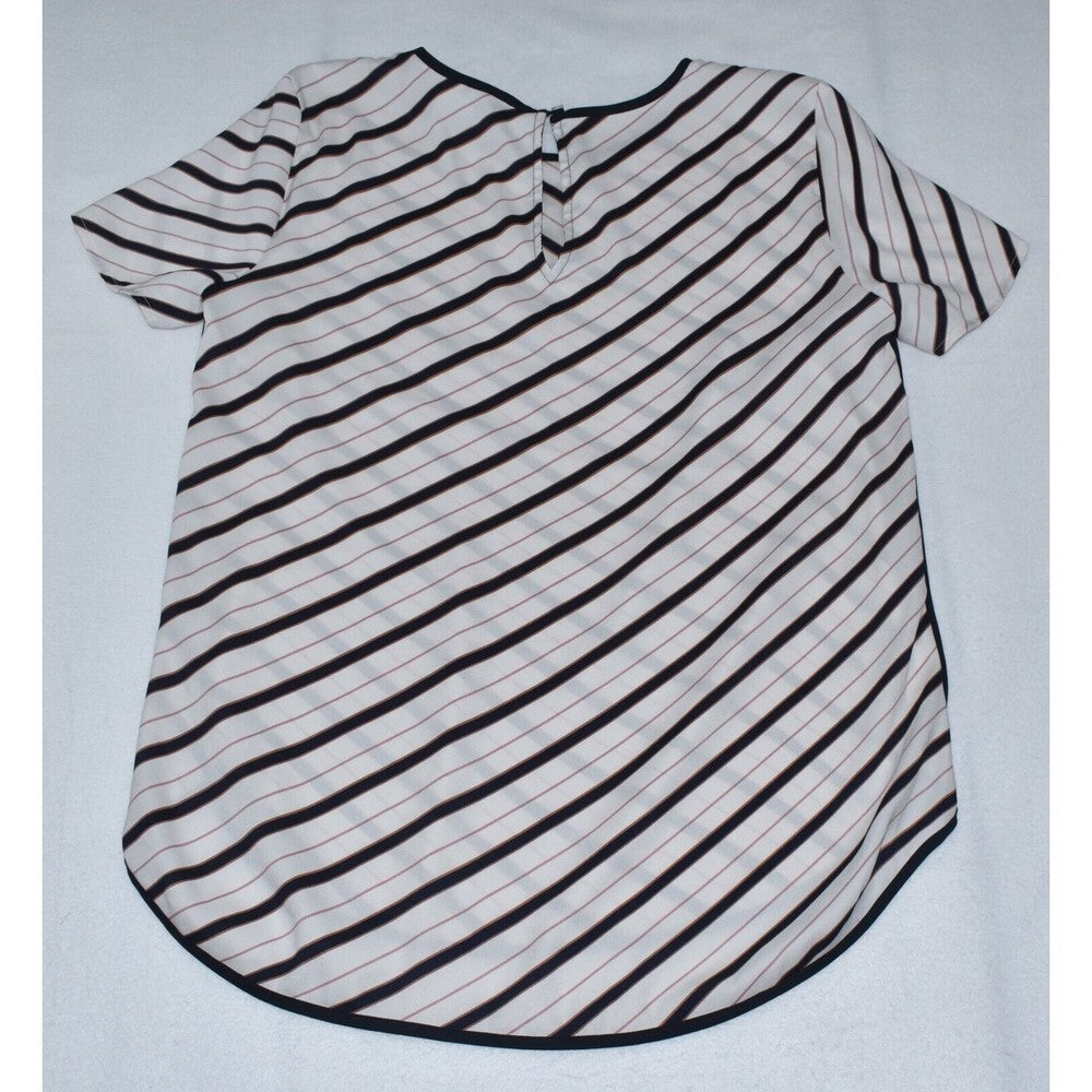 Ann Taylor Short Sleeve White Blouse and Black Stripes Size Small