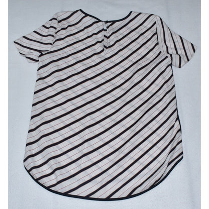 Ann Taylor Short Sleeve White Blouse and Black Stripes Size Small