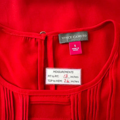 Vince Camuto Ladies Pleated Tank Top Sz S Red Round Neck Sleeveless keyhole