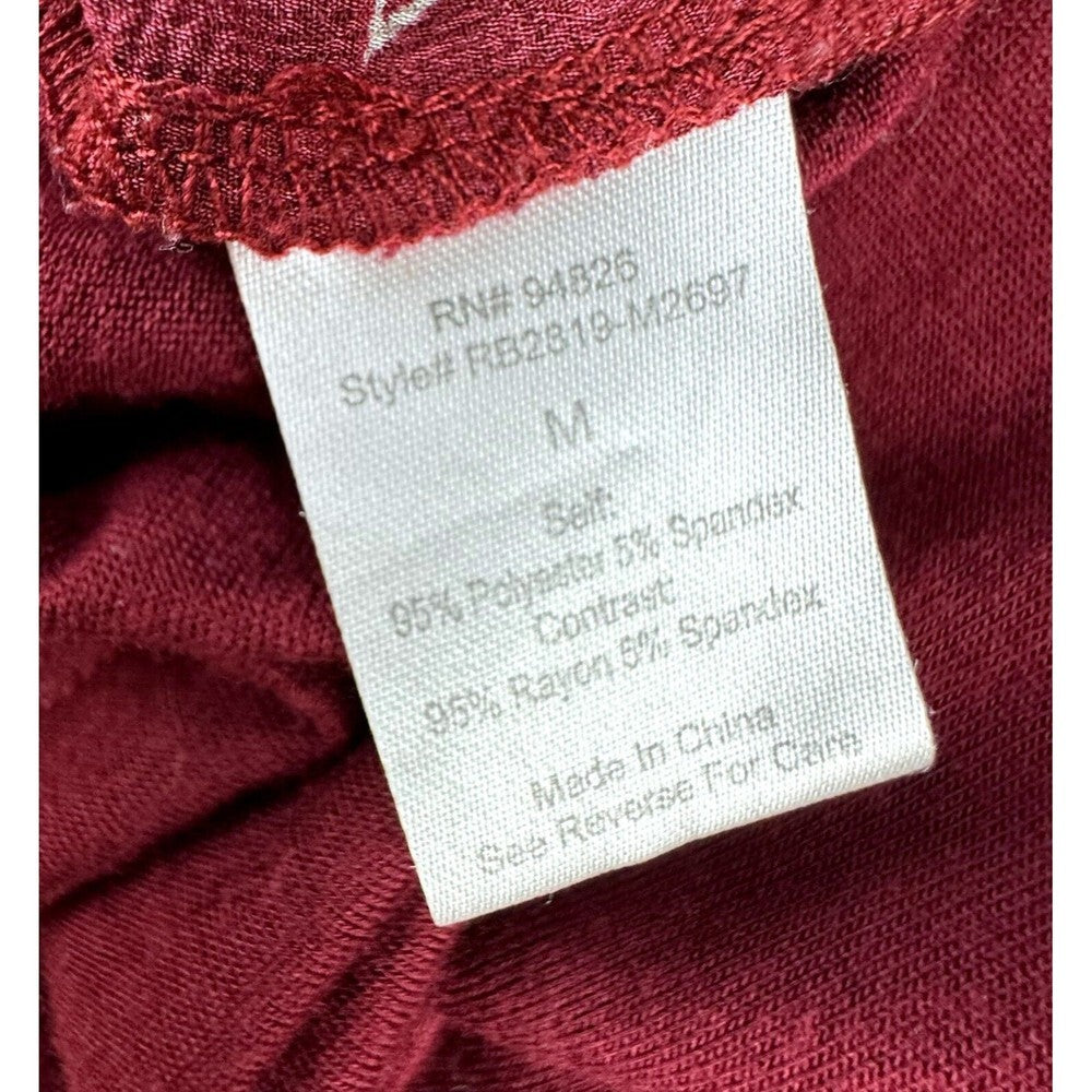 Tempted Los Angeles Women Blouse Burgundy with Gray Triangles V-Neck Zipper Sz M