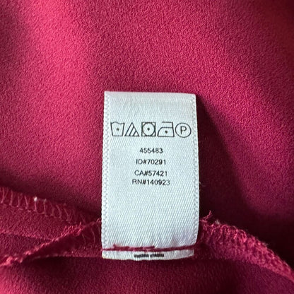 LOFT Women Top Sz S Burgundy Collarless Button Down Shirt Long Cuffed Sleeve