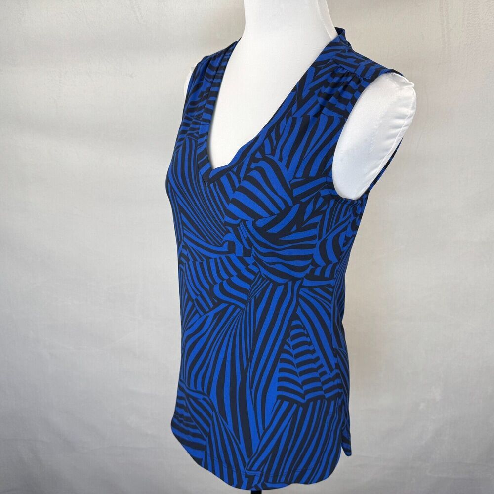 Banana Republic Women Top Sz XS Black Blue Sleeveless Stretch V-Neck