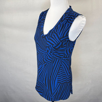 Banana Republic Women Top Sz XS Black Blue Sleeveless Stretch V-Neck