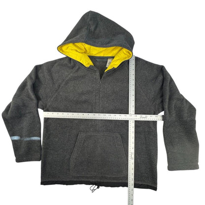 Women’s Gray Fleece Hoodie L Yellow Lined Hood 1/4 Zip Kangaroo Pocket