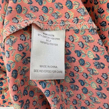 DR2 Blouse Ladies Sz S Pleated Front V-Neck Cap Sleeve Floral Multicolor