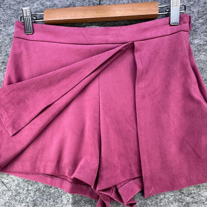 Forever 21 Skort Dark Pink Suede Feel Side Zip Up Skirt Front Shorts back Size M