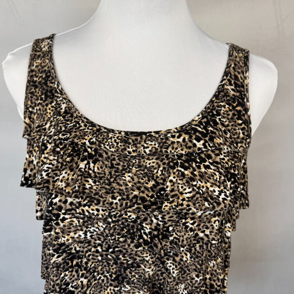 Liz Claiborne Tank Top Sz  PS Brown Leopard Animal Tiered Ruffled Sleeveless