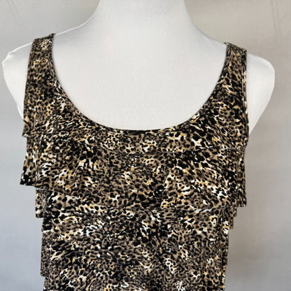 Liz Claiborne Tank Top Sz  PS Brown Leopard Animal Tiered Ruffled Sleeveless