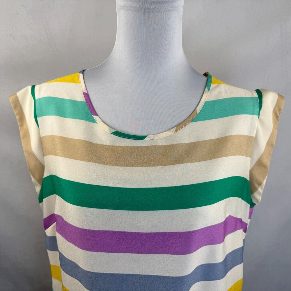The Limited Ladies Top Sz M Polyester Multicolor Striped Round Neck Cap Sleeves