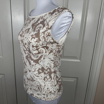 New York & Co Women Top Sz  S Cream Stretch Boatneck Sleeveless Built-In Bra