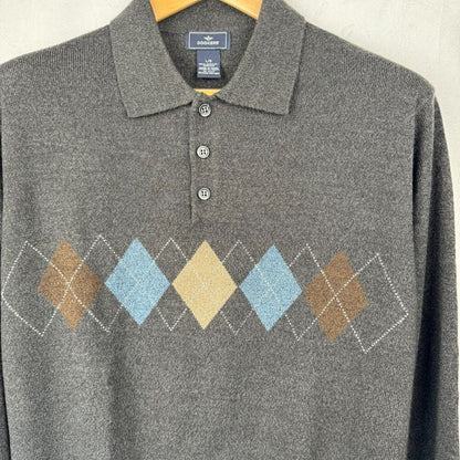 Vtg Dockers Men Sz L Sweater Charcoal Polo Long Sleeve Argyle Blue Beige Henley