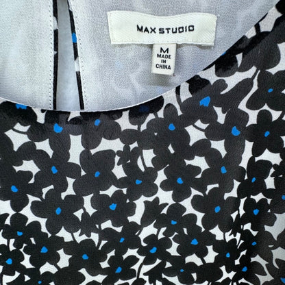 Max Studio Tunic Women Sz Medium sleeveless round neck light gray black flowers