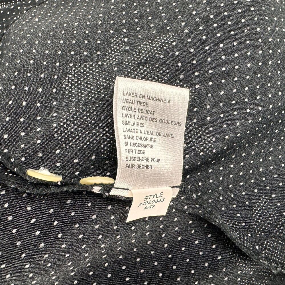 Liz Claiborne Sport Sz M Button-up Short Sleeve Blouse Floral & White Polka Dots