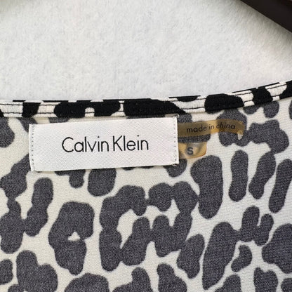Calvin Klein Ladies Top Sz S Animal print Cowl Neck Sleeveless White and Black