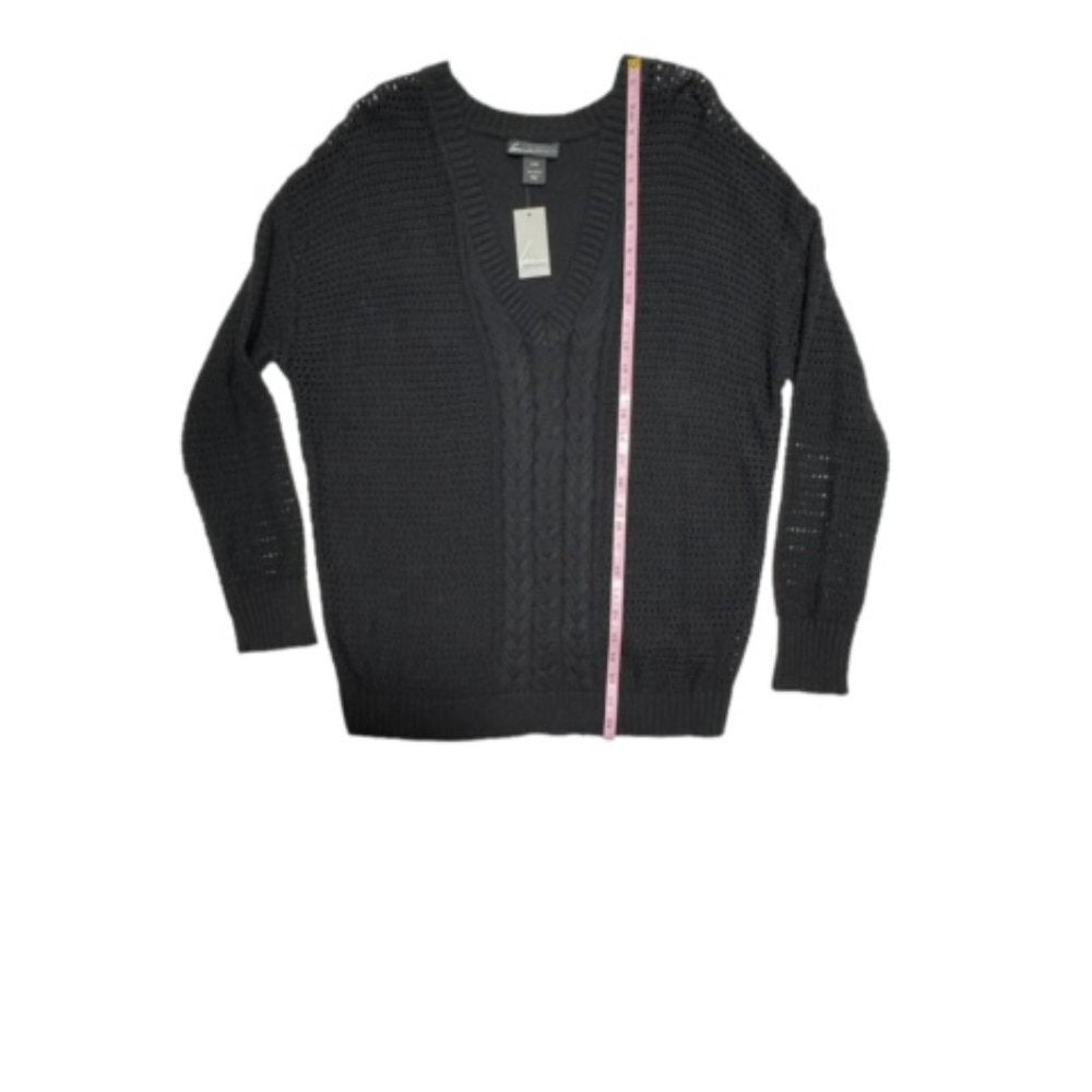 Lane Bryant Women's 18/20 Black Cotton Cable Knit Sweater NWT