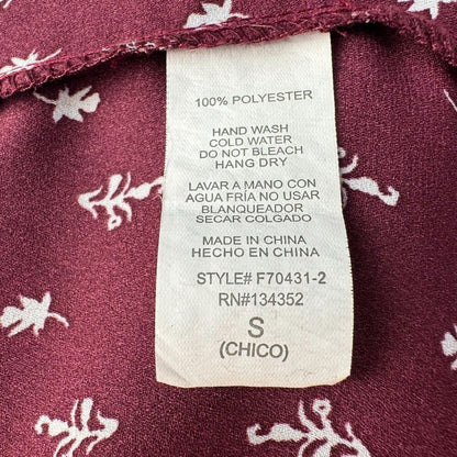 Forever 21 Ladies Top Sz S Burgundy White Print Cap Cuffed Sleeve Round Neck