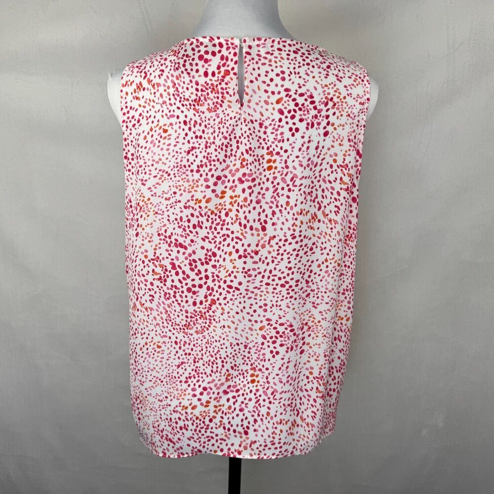 Rachel Zoe Women Sz M Top Round Neck White Red Orange Dots Abstract Sleeveless