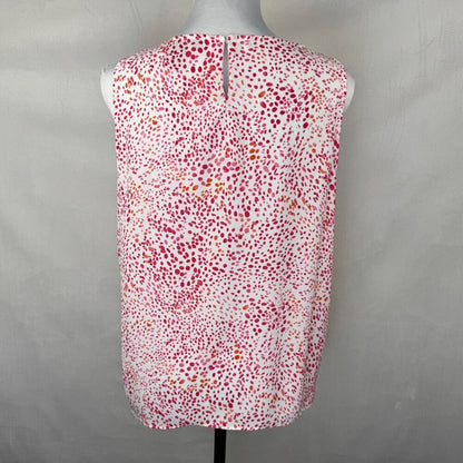 Rachel Zoe Women Sz M Top Round Neck White Red Orange Dots Abstract Sleeveless