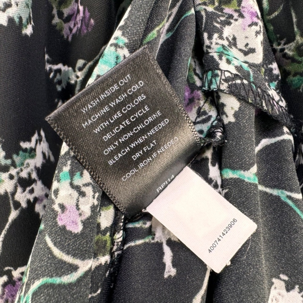 Simply Vera Wang Top Sz 0X Ruffled split neckline sleeveless black floral