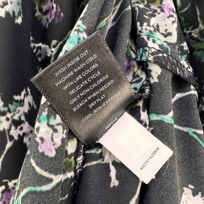 Simply Vera Wang Top Sz 0X Ruffled split neckline sleeveless black floral
