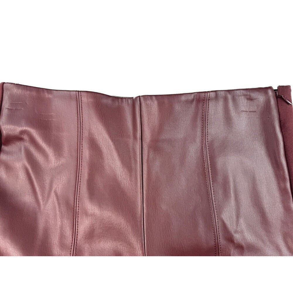 ANN TAYLOR Pant Sz 4 Burgundy Pant Front Panel Faux Leather Side zip