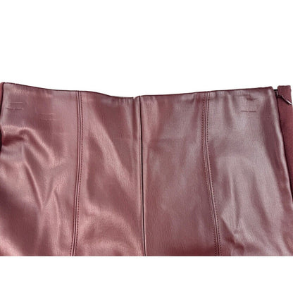 ANN TAYLOR Pant Sz 4 Burgundy Pant Front Panel Faux Leather Side zip