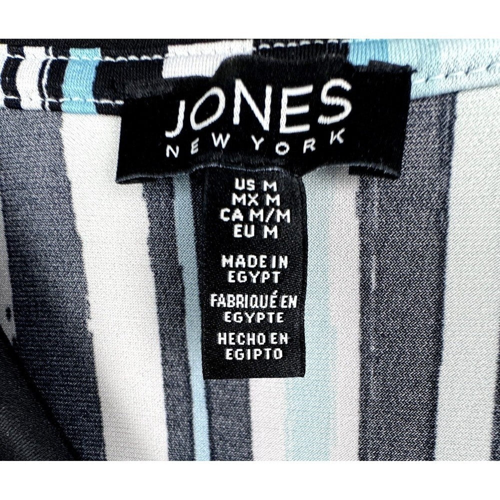 Jones New York Vertical Stripe Blouse Multicolor Sleeveless V-Neck Size M