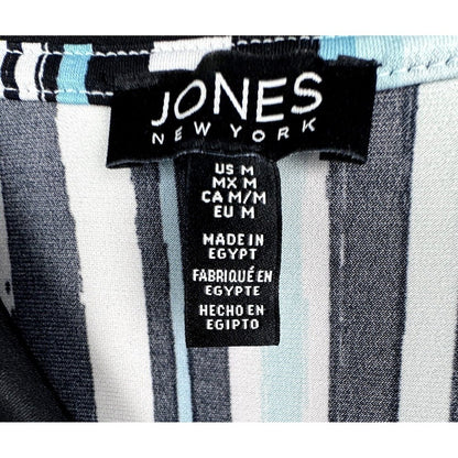 Jones New York Vertical Stripe Blouse Multicolor Sleeveless V-Neck Size M