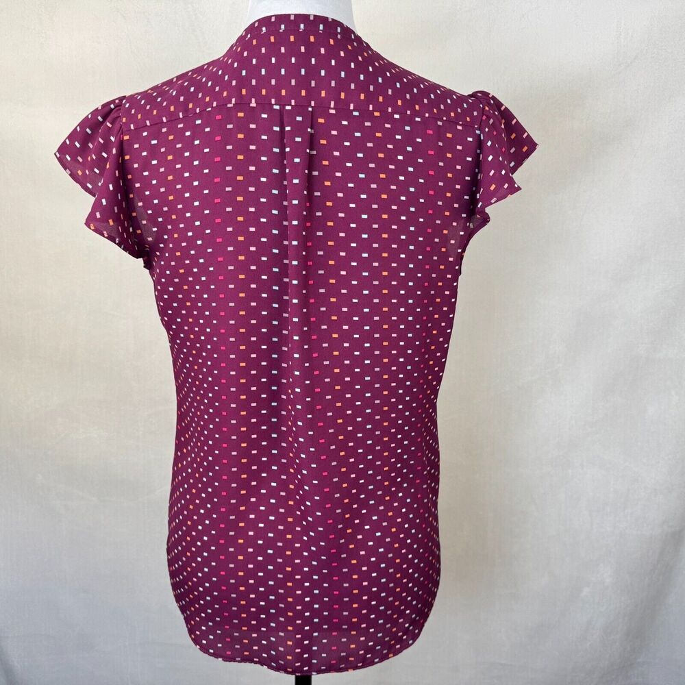 Simply Styled Petite Women Sz MP Red Printed Button Up Pleated Blouse Cap Sleeve
