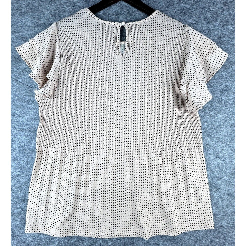 Adrianna Papell Women Tan and Black Dot Flutter Sleeve Shirred Top Size Medium