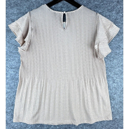 Adrianna Papell Women Tan and Black Dot Flutter Sleeve Shirred Top Size Medium